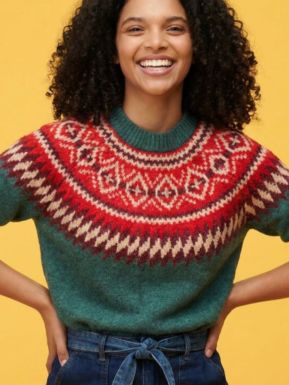 NATURAL REFECTIONS Fair Isle Green Red Sweater L
